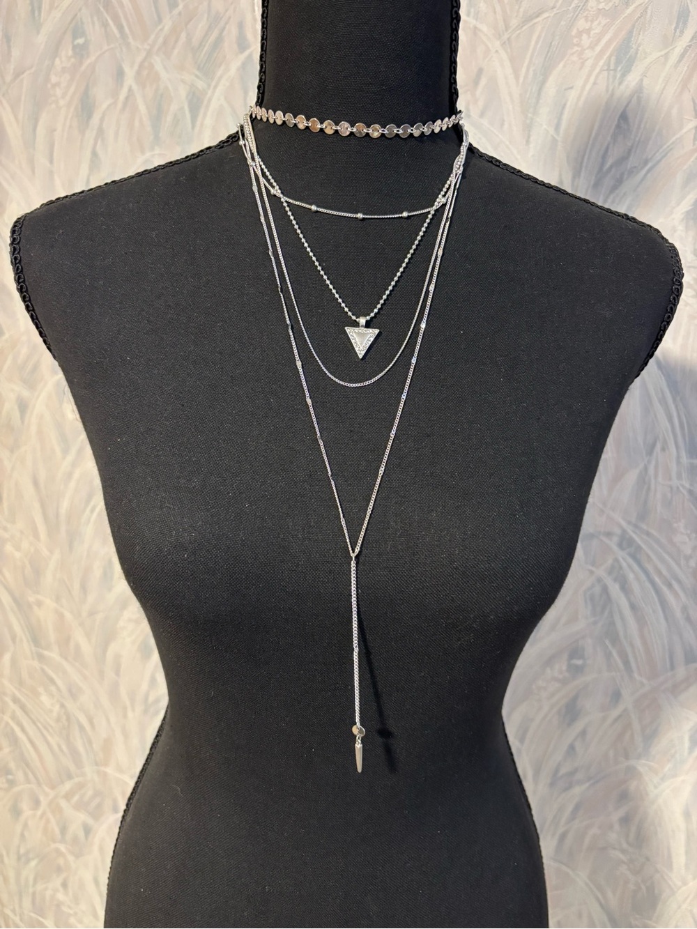 🌻Jade & Jasper Layered Silver-Tone Necklace 14”-26”+3”